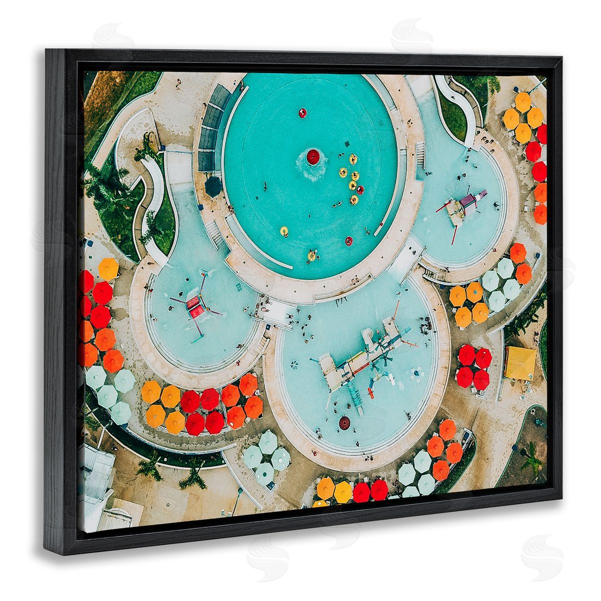 Ziwei Li Tropical Pool Resort Circles  Black Floater Frame Canvas Art