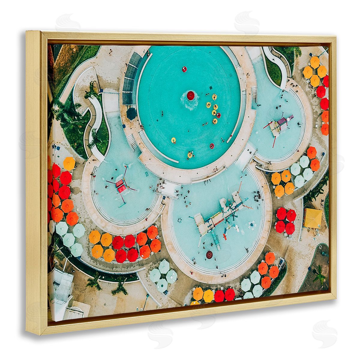 Ziwei Li Tropical Pool Resort Circles  Gold Floater Frame Canvas Art