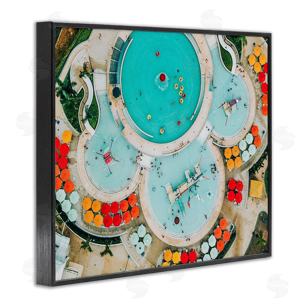 Ziwei Li Tropical Pool Resort Circles  Black Framed Giclee Wall Art