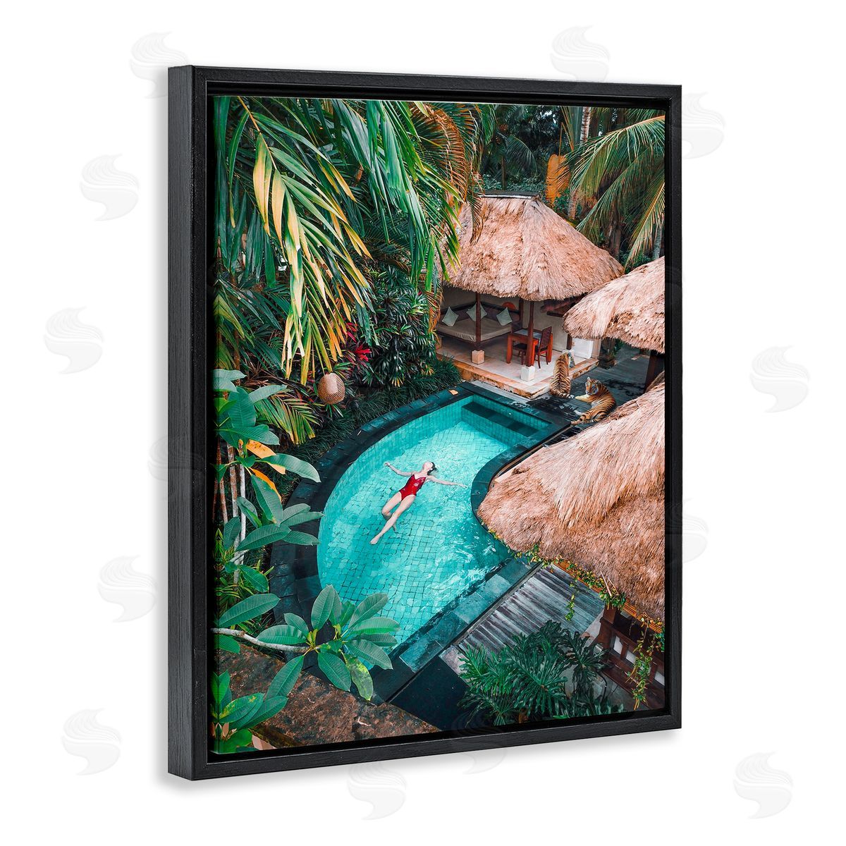 Ziwei Li Female Tropical Pool Jungle Black Floater Frame Canvas Art