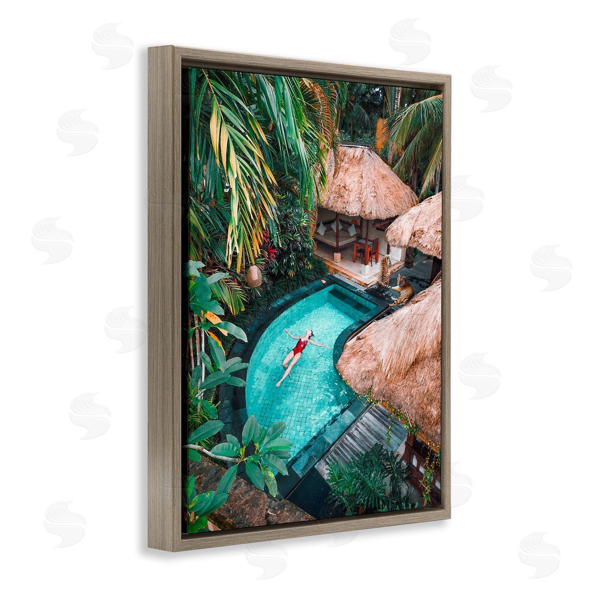 Ziwei Li Female Tropical Pool Jungle Brown Floater Frame Canvas Art