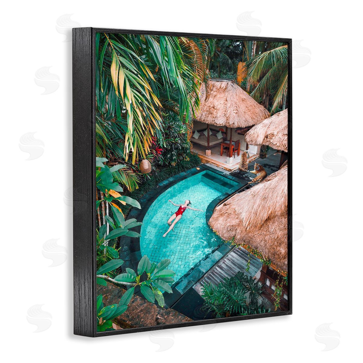 Ziwei Li Female Tropical Pool Jungle Black Framed Giclee Wall Art