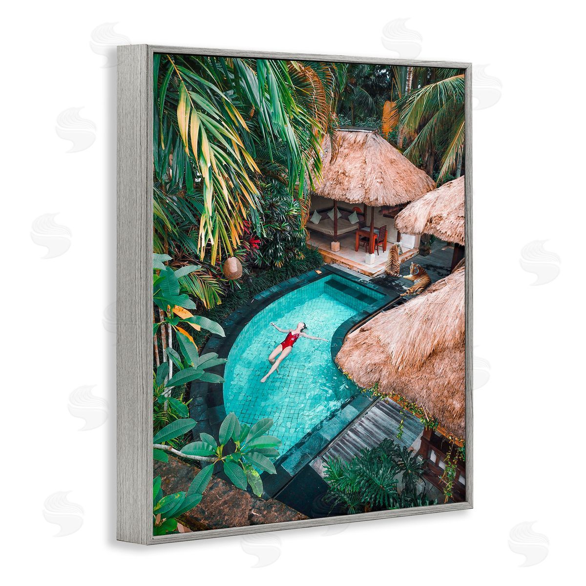 Ziwei Li Female Tropical Pool Jungle Gray Framed Giclee Wall Art