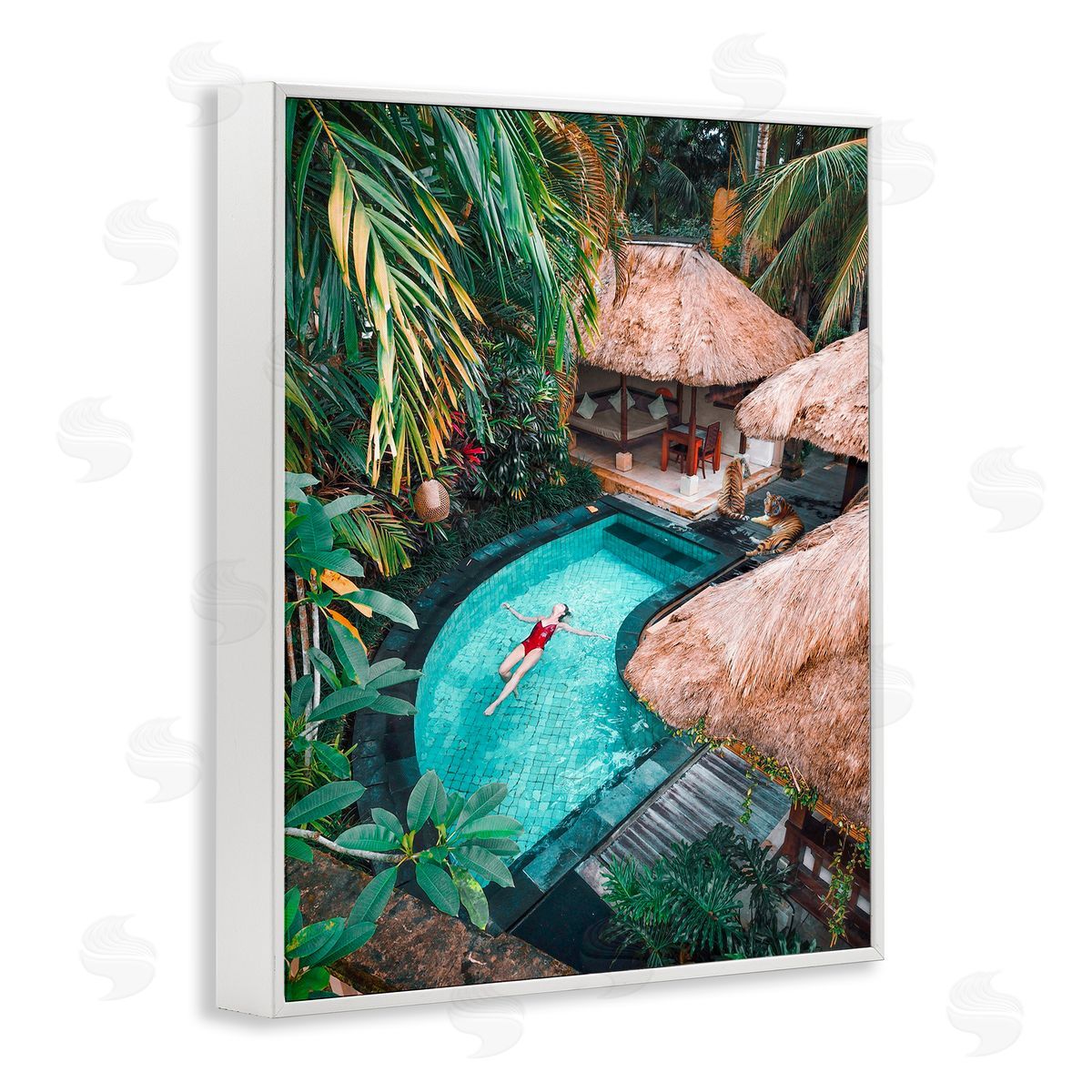 Ziwei Li Female Tropical Pool Jungle White Framed Giclee Wall Art