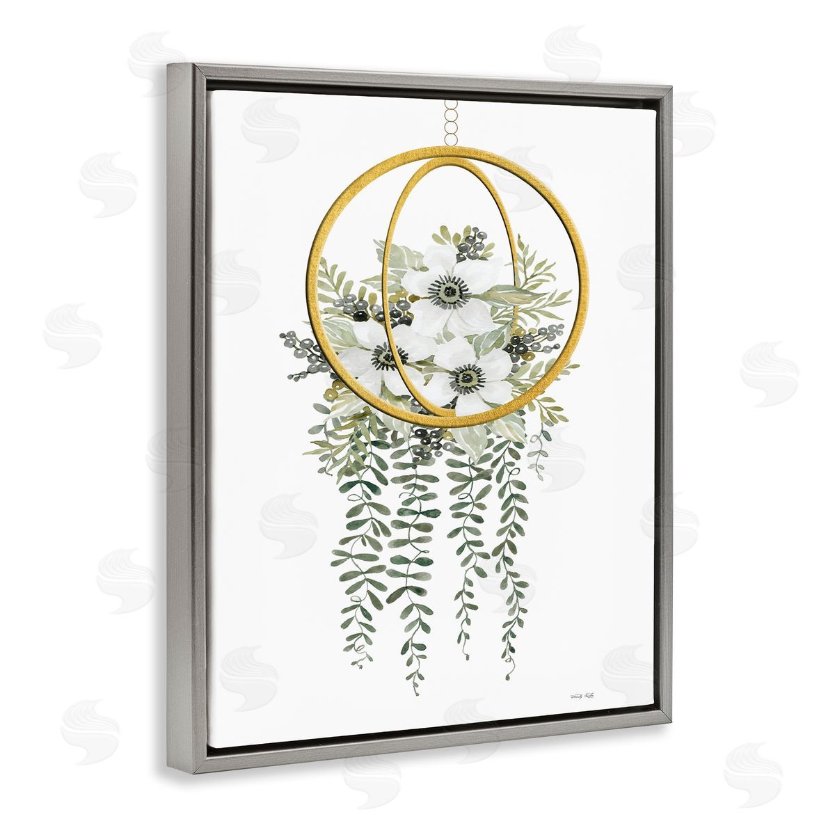 Cindy Jacobs White Floral Vines Modern Planter Gray Floater Frame Canvas Art