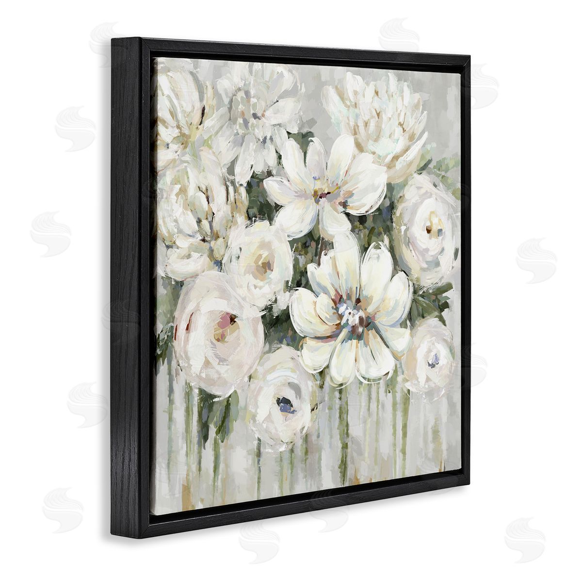 Abstract Bouquet with Greenery Black Floating Frame Canvas Wall Art, Home Decor by Carson Lyons
