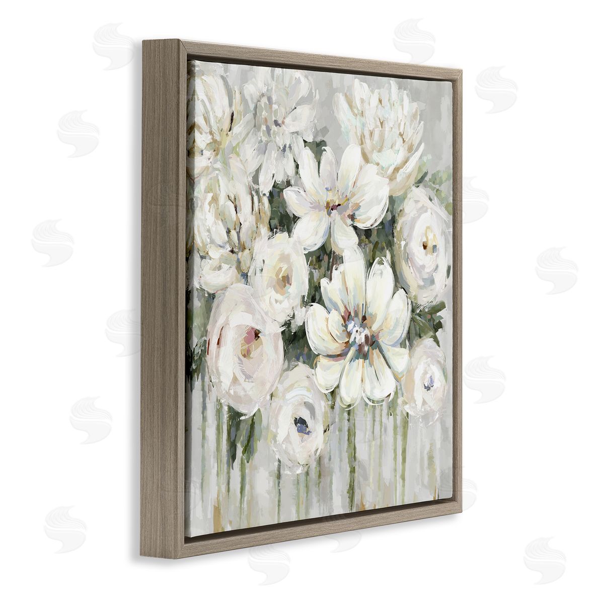 Abstract Bouquet with Greenery Brown Floating Frame Canvas Wall Art, Home Decor by Carson Lyons