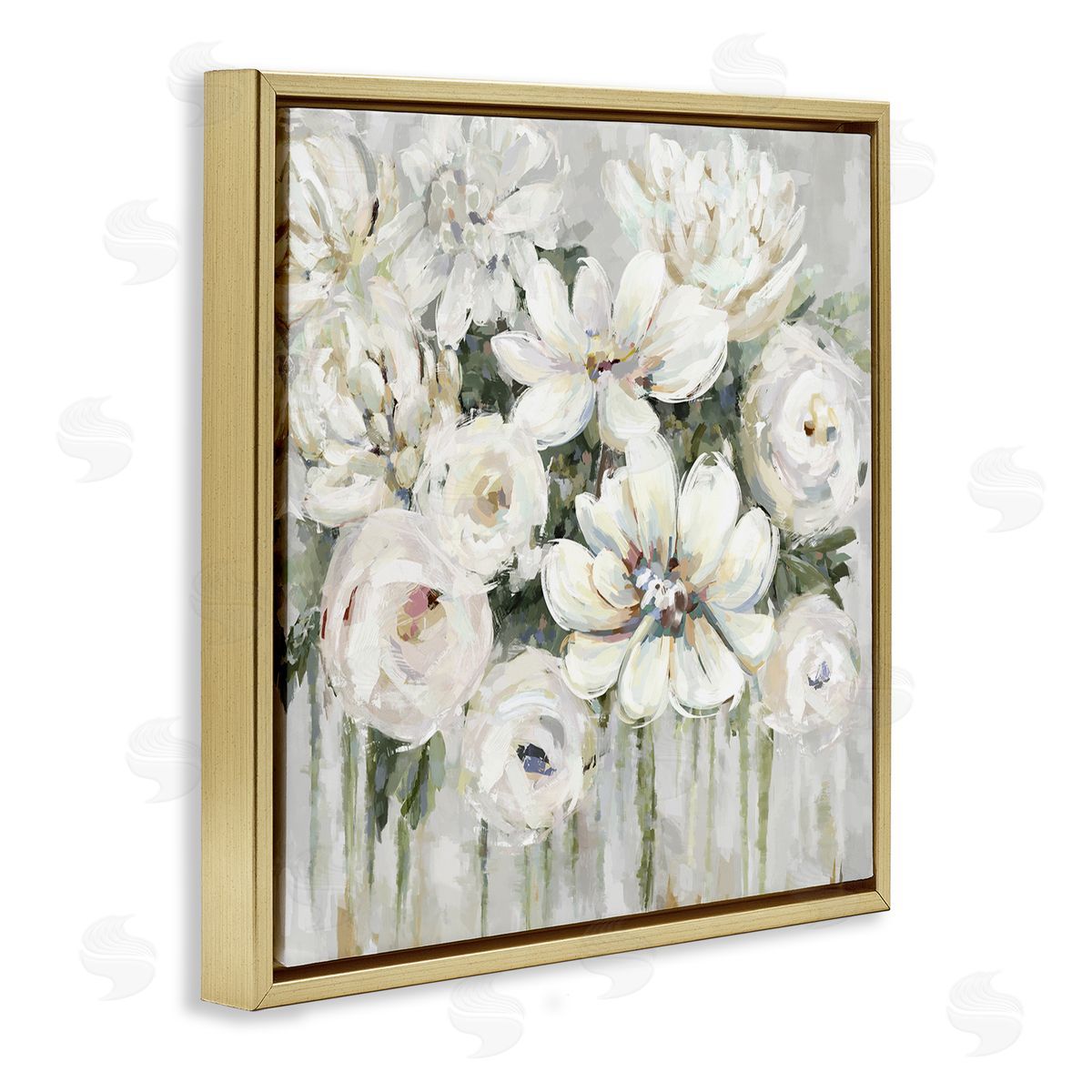 Abstract Bouquet with Greenery Gold Floating Frame Canvas Wall Art, Home Decor by Carson Lyons