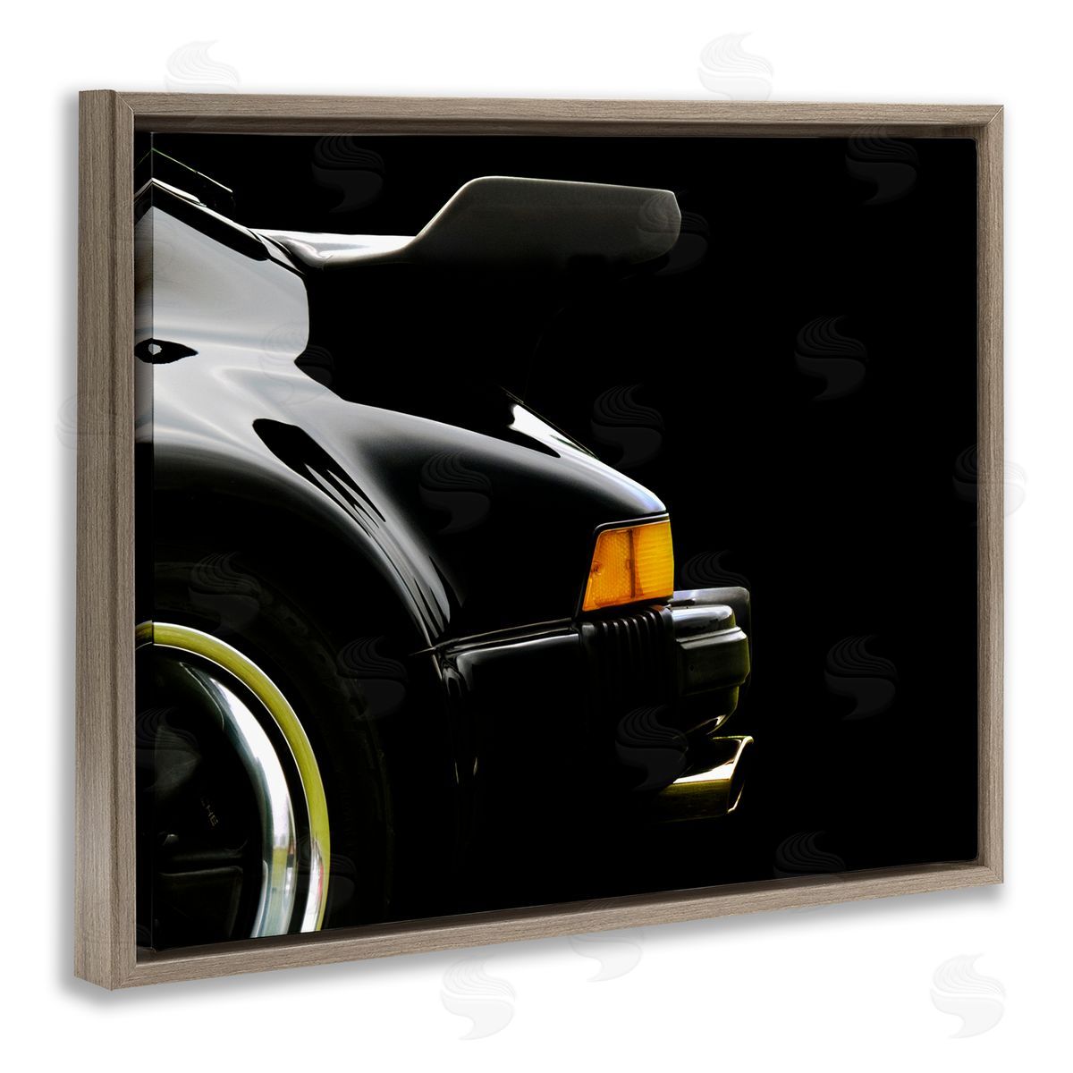 Clive Branson Black Orange Sports Car Detail Brown Floater Frame Canvas Art