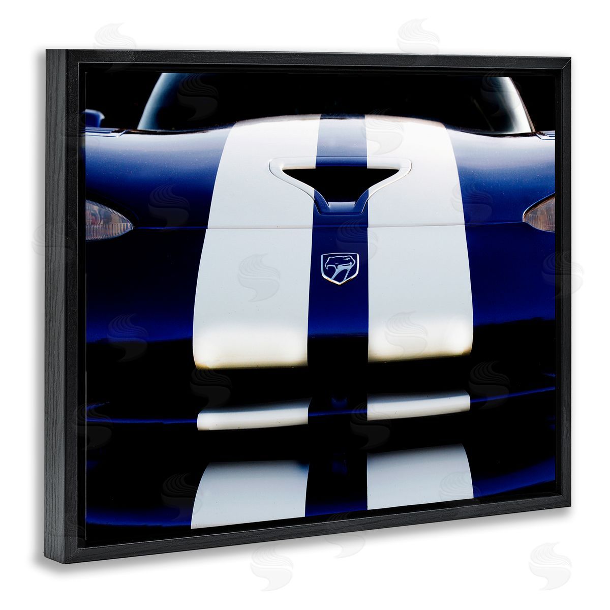 Clive Branson Up Close Blue White Sports Car Black Floater Frame Canvas Art