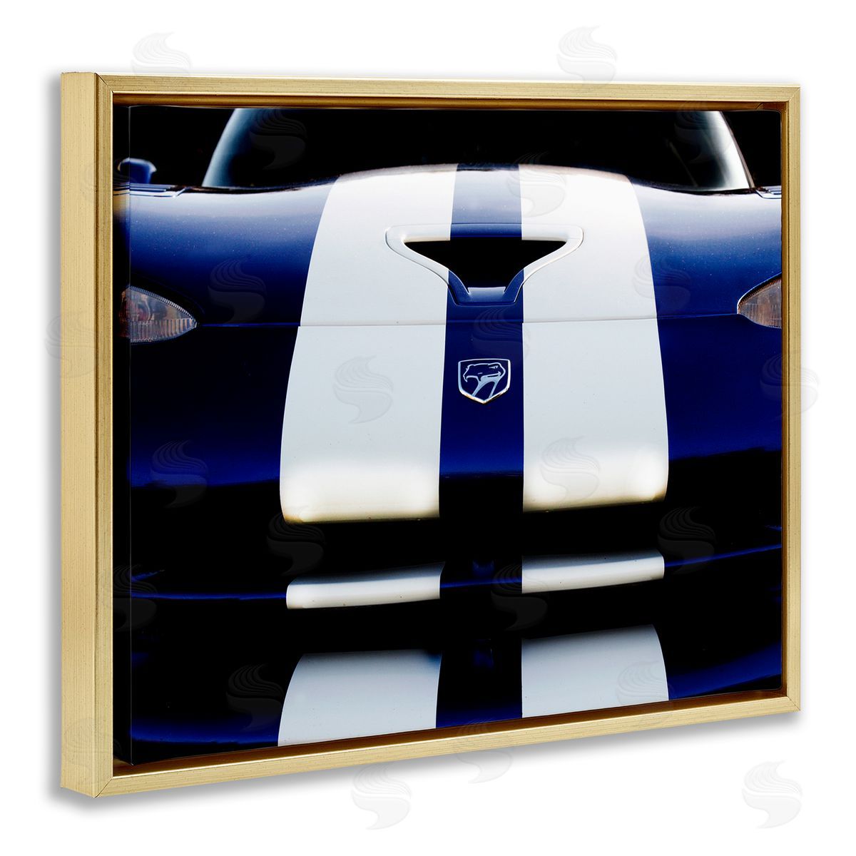 Clive Branson Up Close Blue White Sports Car Gold Floater Frame Canvas Art