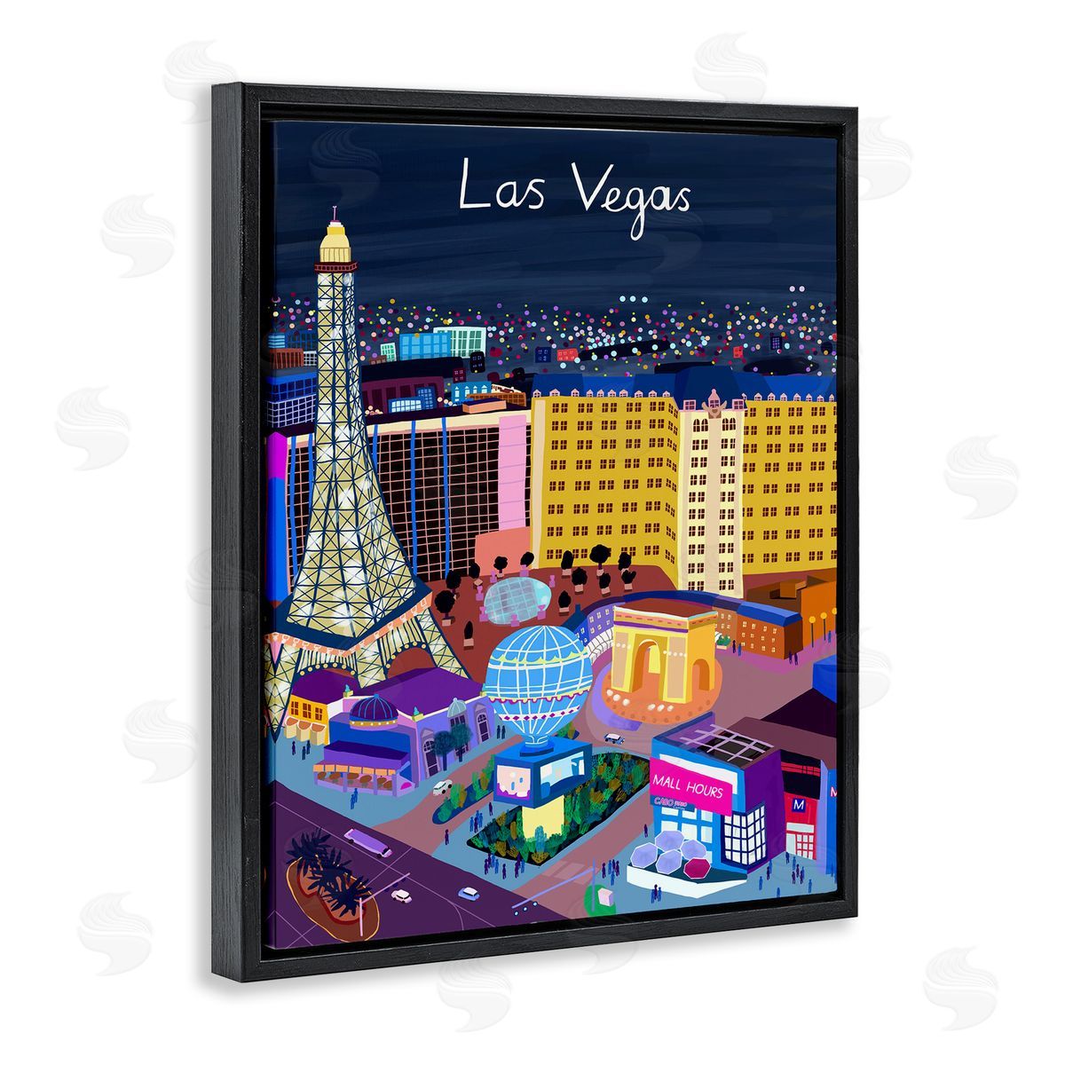 Carla Daly Playful Vegas California Landmarks Illustration Black Floater Frame Canvas Art