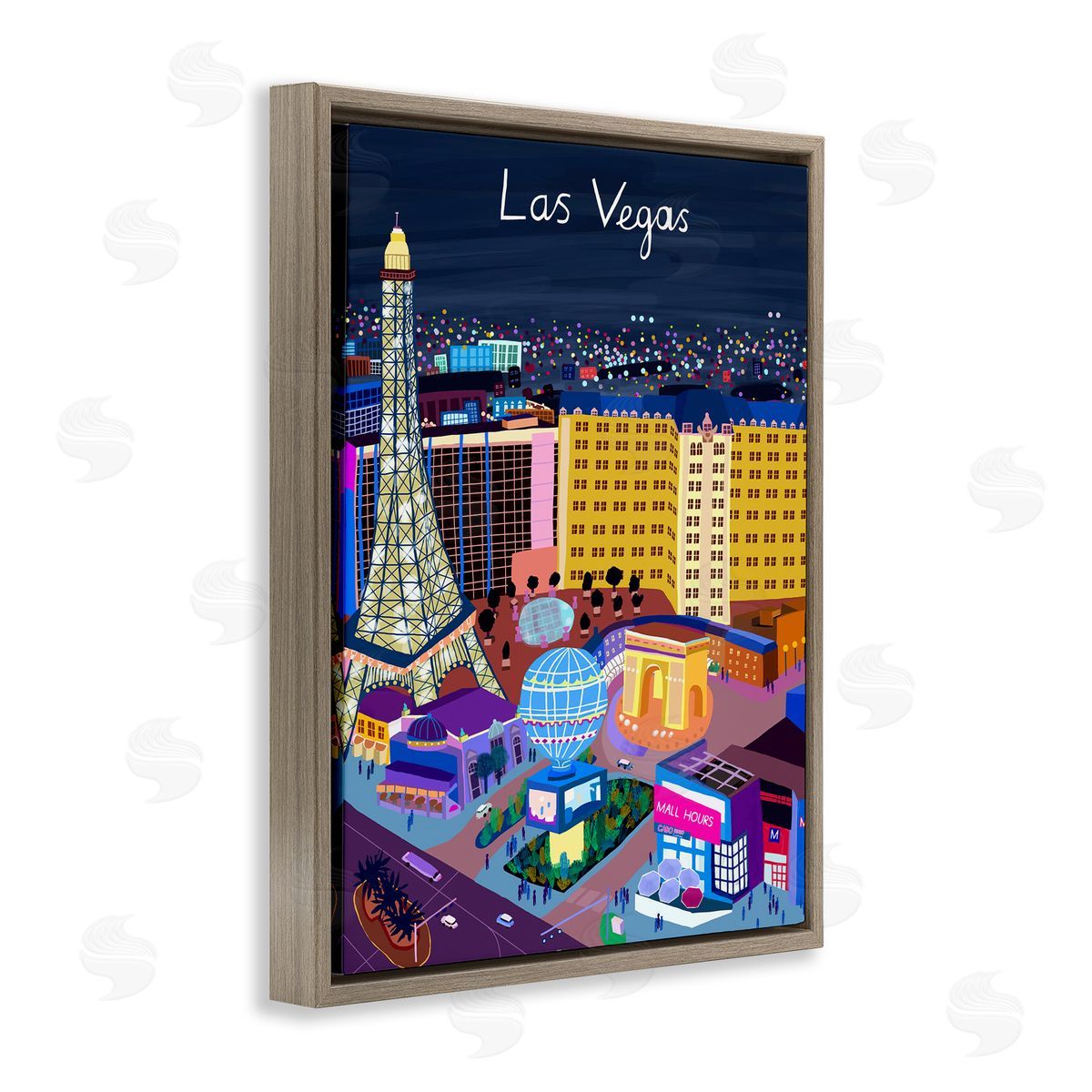 Carla Daly Playful Vegas California Landmarks Illustration Brown Floater Frame Canvas Art