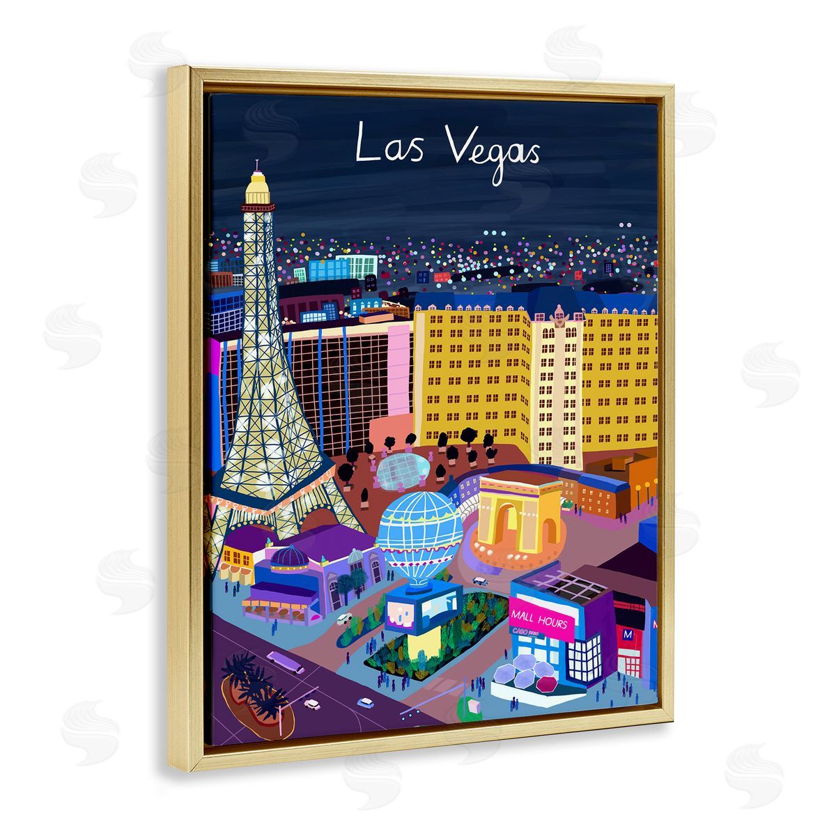 Carla Daly Playful Vegas California Landmarks Illustration Gold Floater Frame Canvas Art