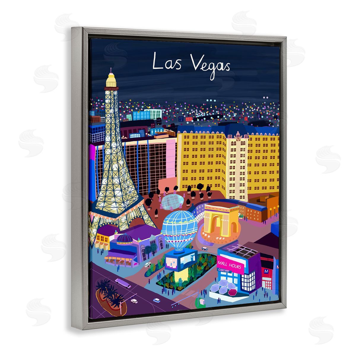 Carla Daly Playful Vegas California Landmarks Illustration Gray Floater Frame Canvas Art