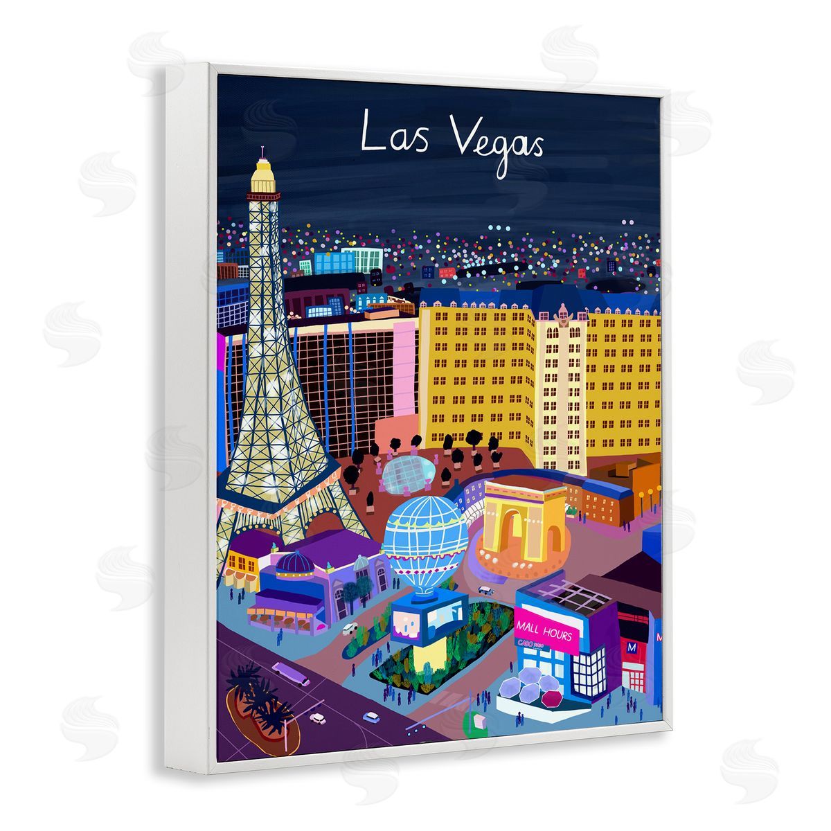 Carla Daly Playful Vegas California Landmarks Illustration White Framed Giclee Wall Art