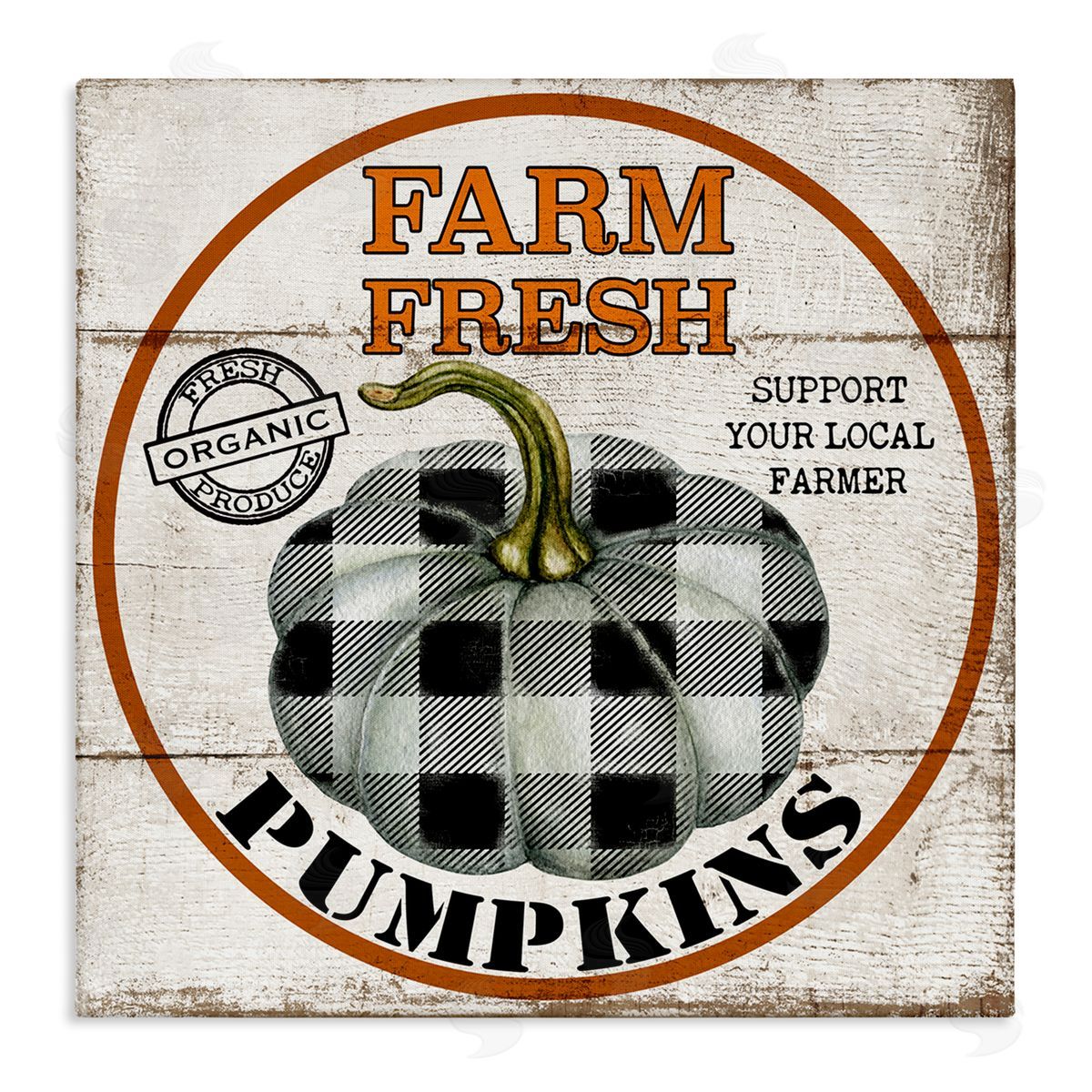 Deborah Brown Farm Fresh Pumpkins Black Plaid Canvas Wall Art