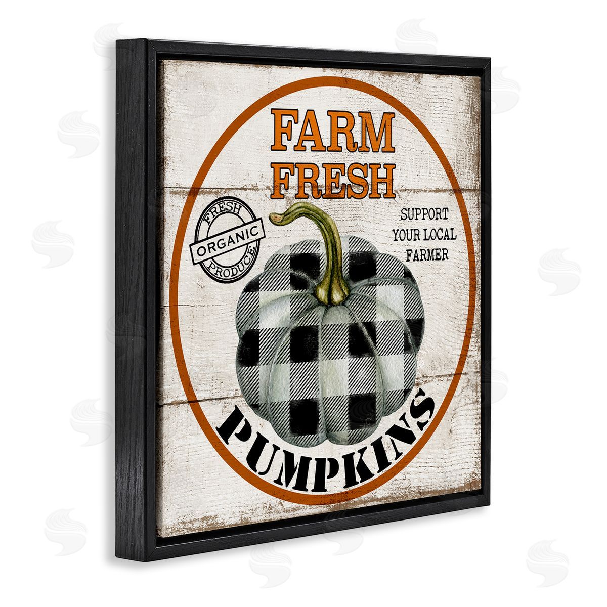 Deborah Brown Farm Fresh Pumpkins Black Plaid Black Floater Frame Canvas Art