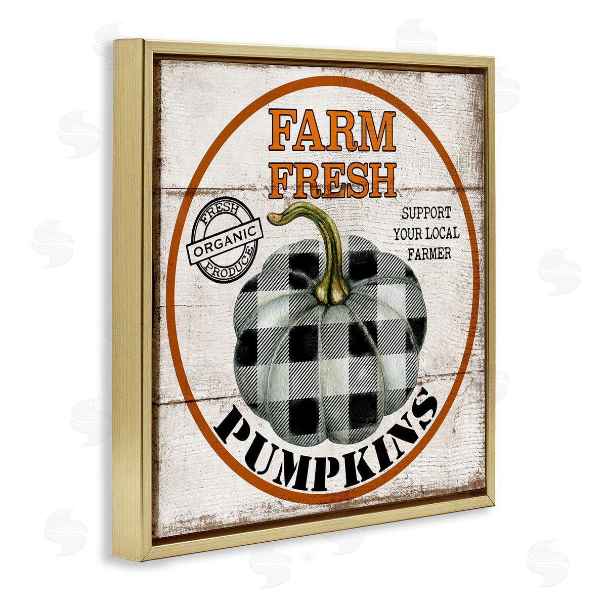 Deborah Brown Farm Fresh Pumpkins Black Plaid Gold Floater Frame Canvas Art