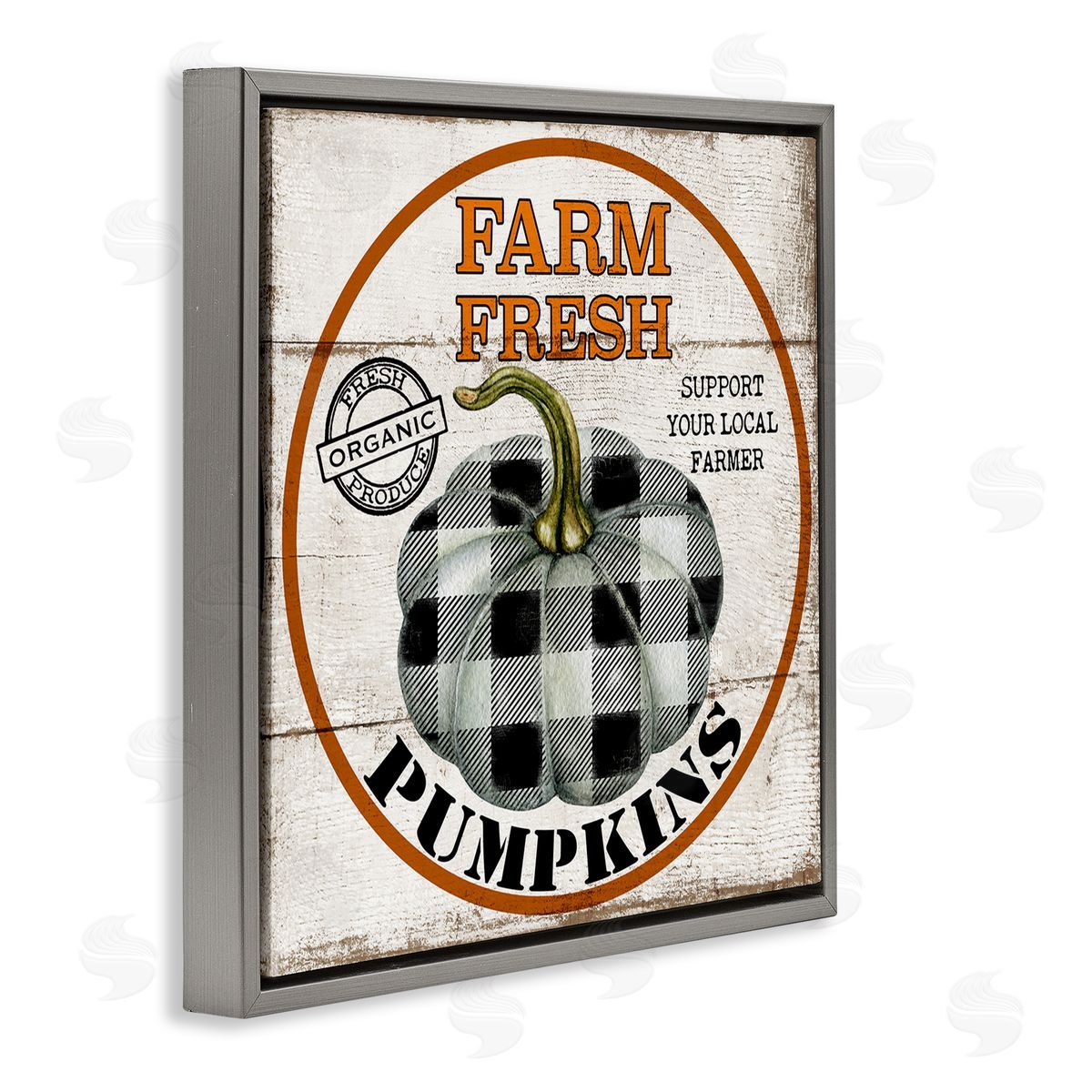 Deborah Brown Farm Fresh Pumpkins Black Plaid Gray Floater Frame Canvas Art