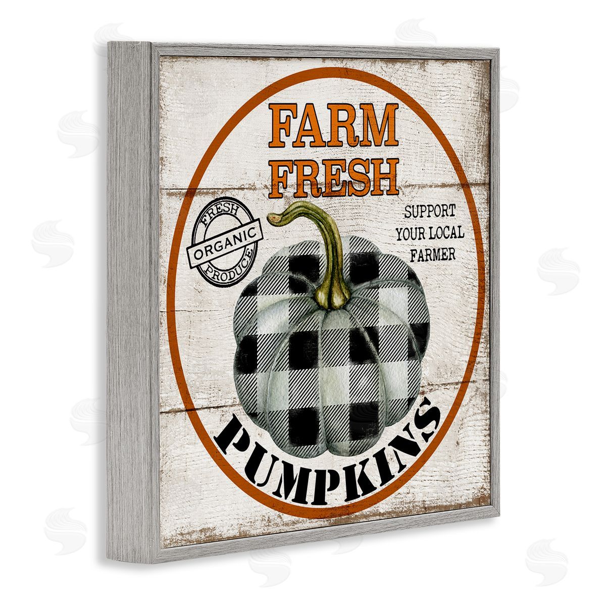 Deborah Brown Farm Fresh Pumpkins Black Plaid Gray Framed Giclee Wall Art