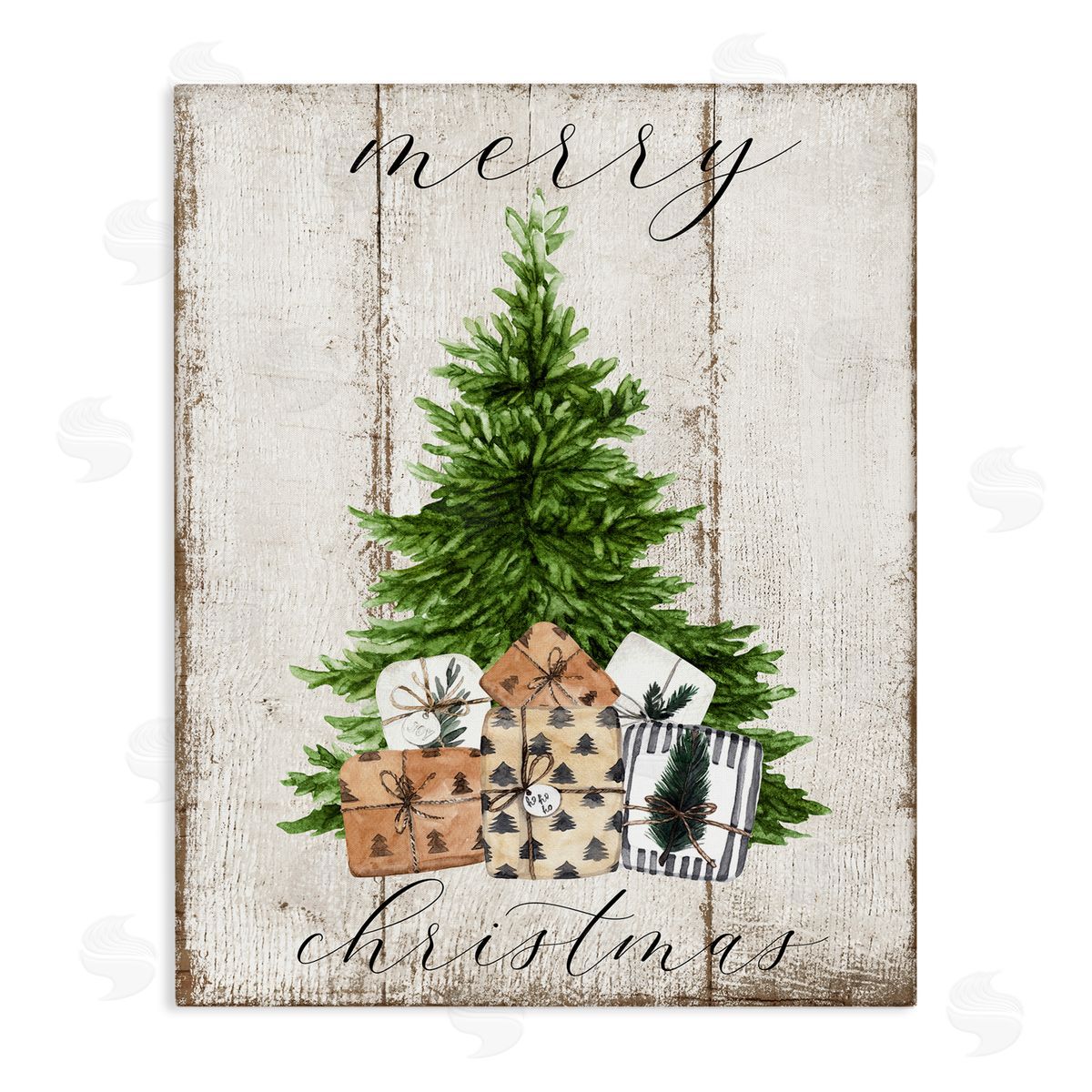 Rustic Distressed Christmas Tree Canvas Wall Art, Home Decor by Deborah Brown
