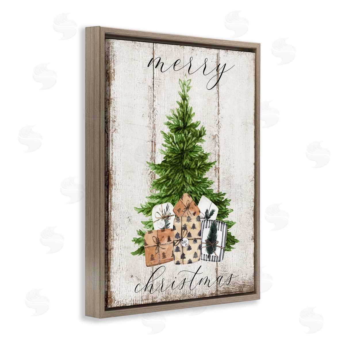 Rustic Distressed Christmas Tree Brown Floating Frame Canvas Wall Art, Home Decor by Deborah Brown