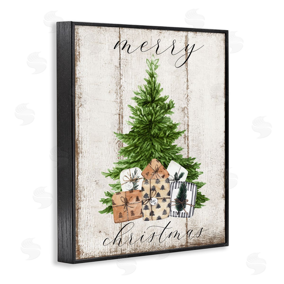 Rustic Distressed Christmas Tree Black Frame Print Wall Art, Home Decor by Deborah Brown