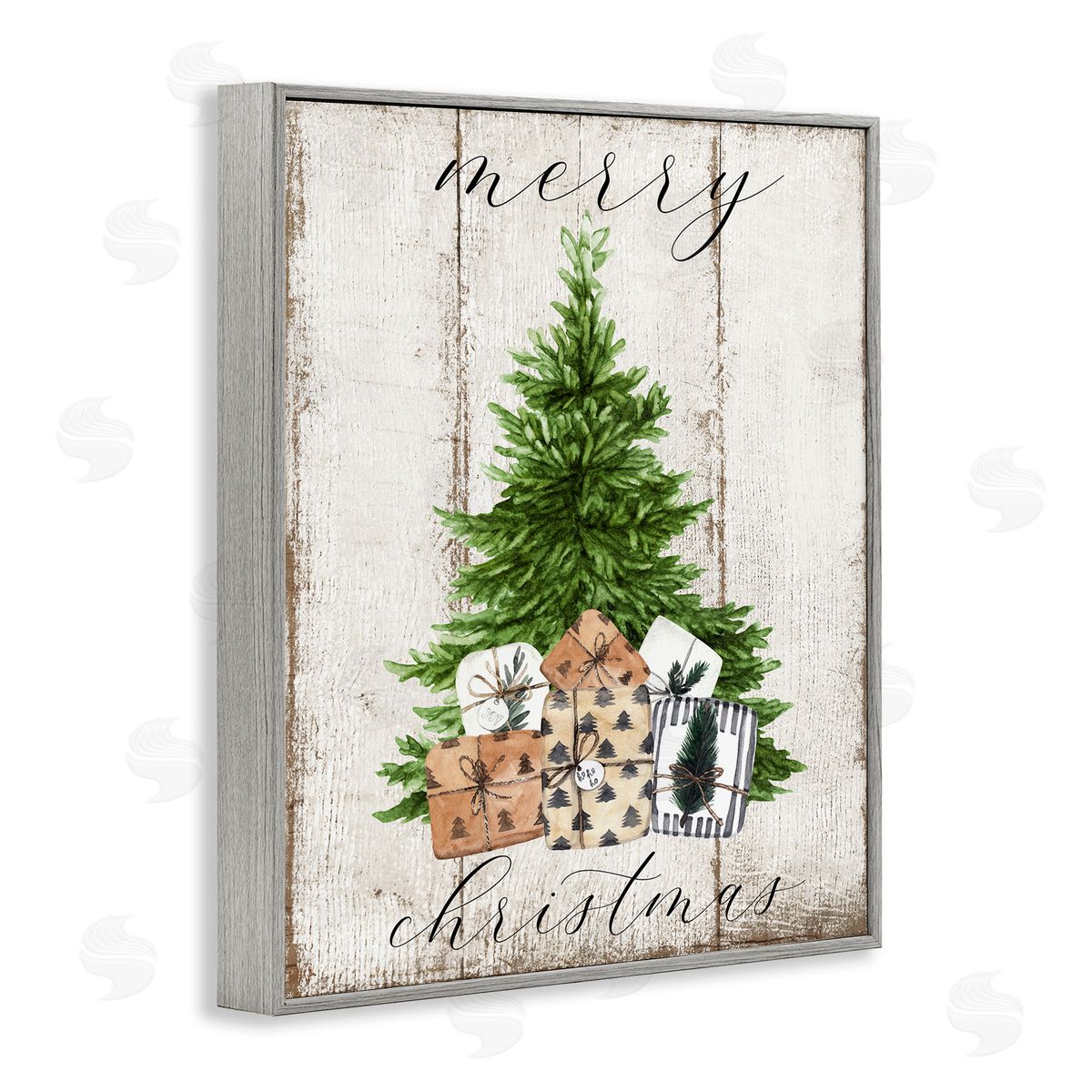 Rustic Distressed Christmas Tree Grey Frame Print Wall Art, Home Decor by Deborah Brown
