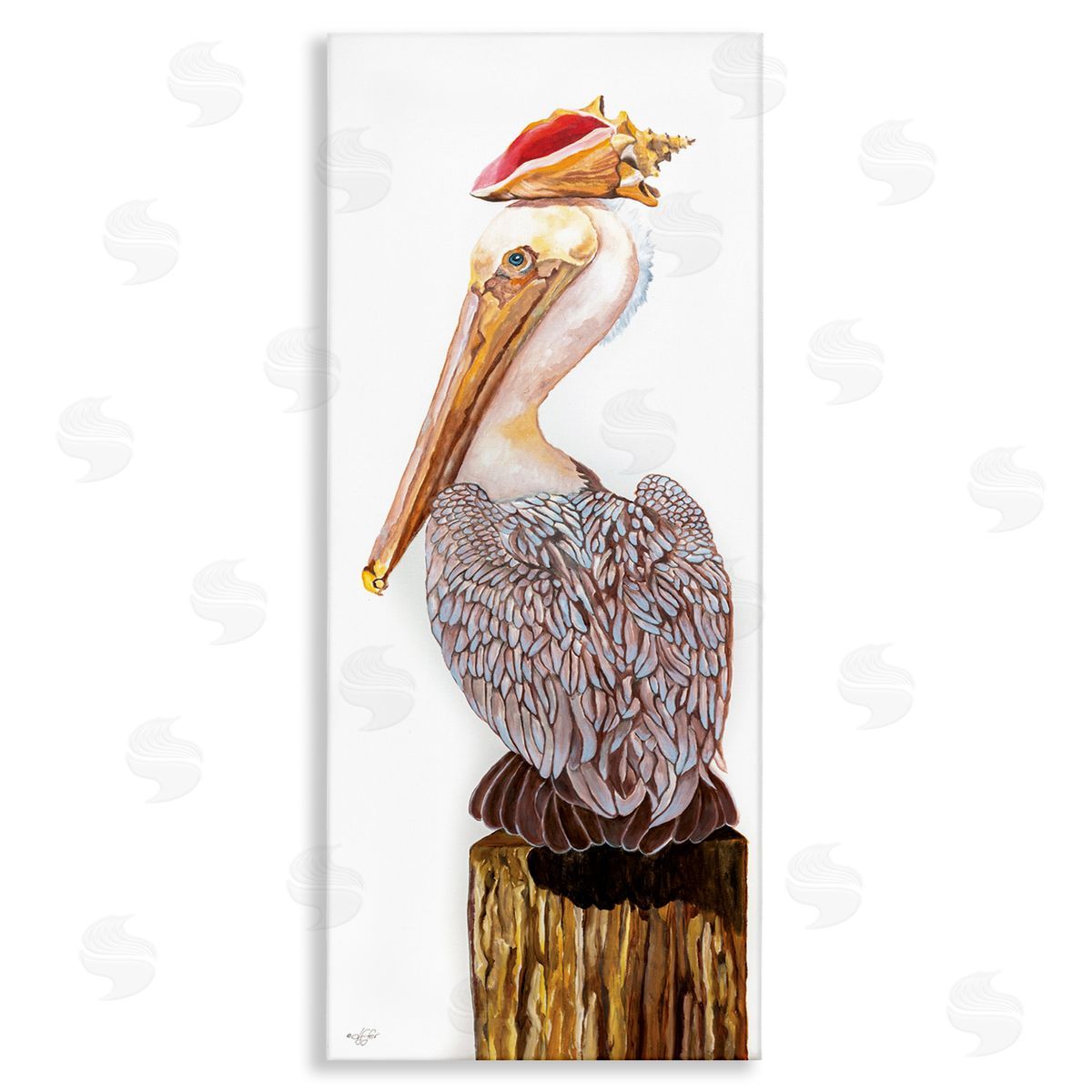 Nautical Pelican with Sea Shell Canvas Wall Art, Home Decor by Diane Fifer