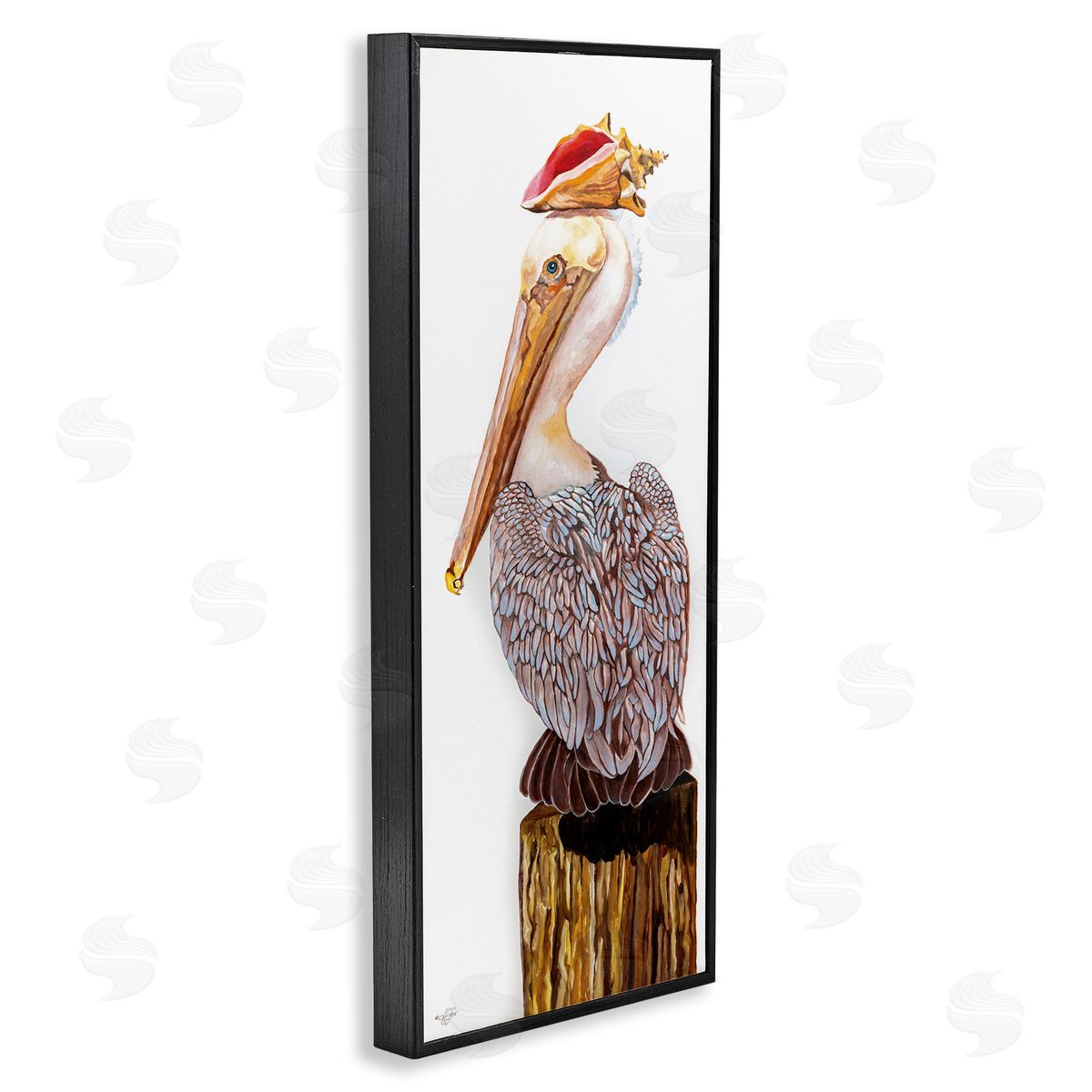 Nautical Pelican with Sea Shell Black Frame Print Wall Art, Home Decor by Diane Fifer