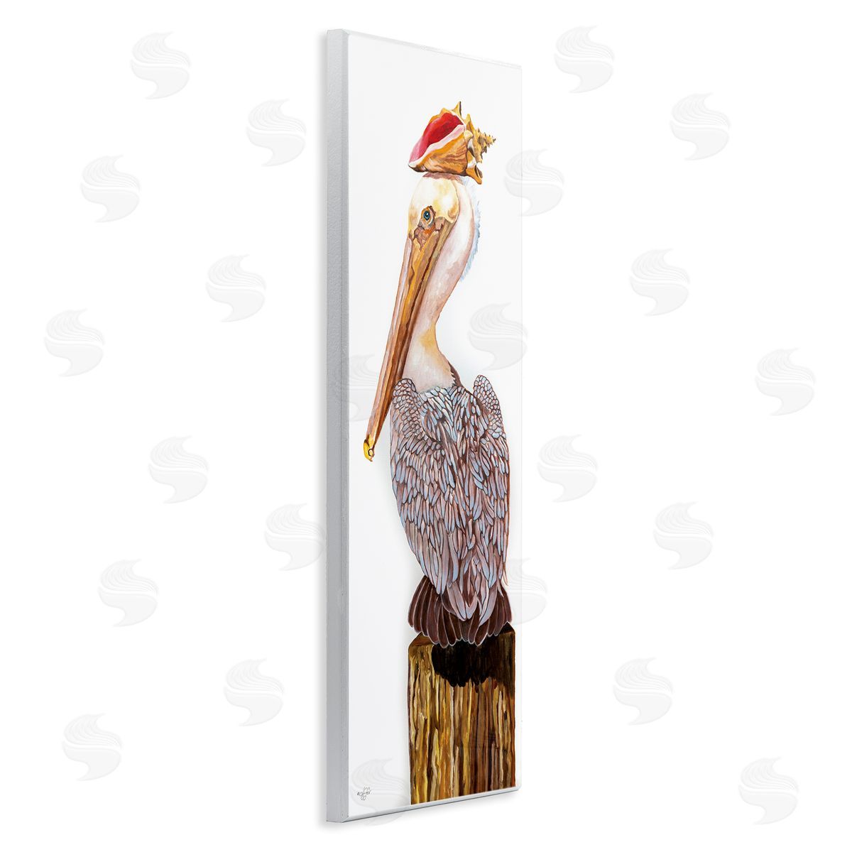 Nautical Pelican with Sea Shell Wood Plaque Wall Art, Home Decor by Diane Fifer