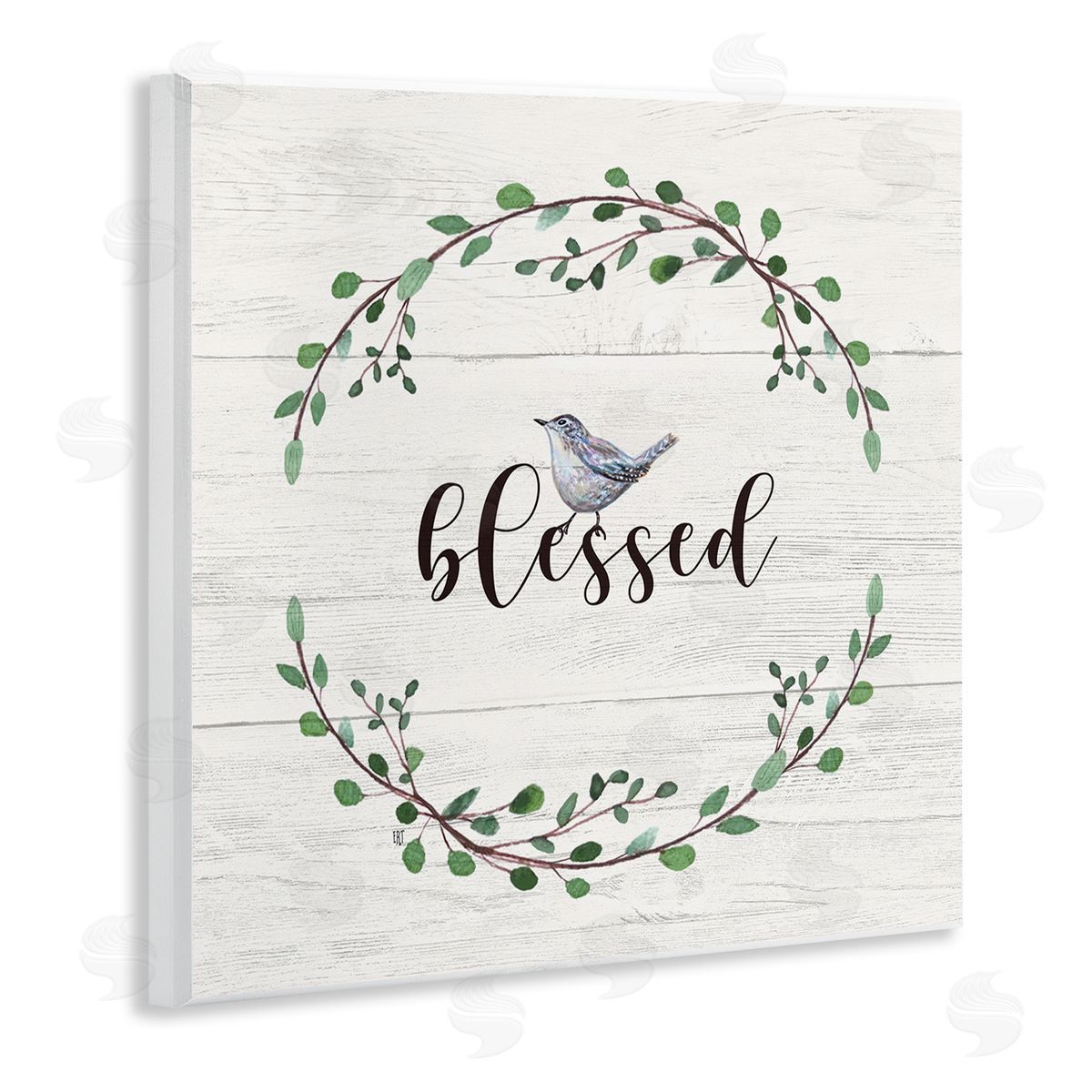 Elizabeth Tyndall Blessed Phrase Bird and Wreath Wall Plaque Art