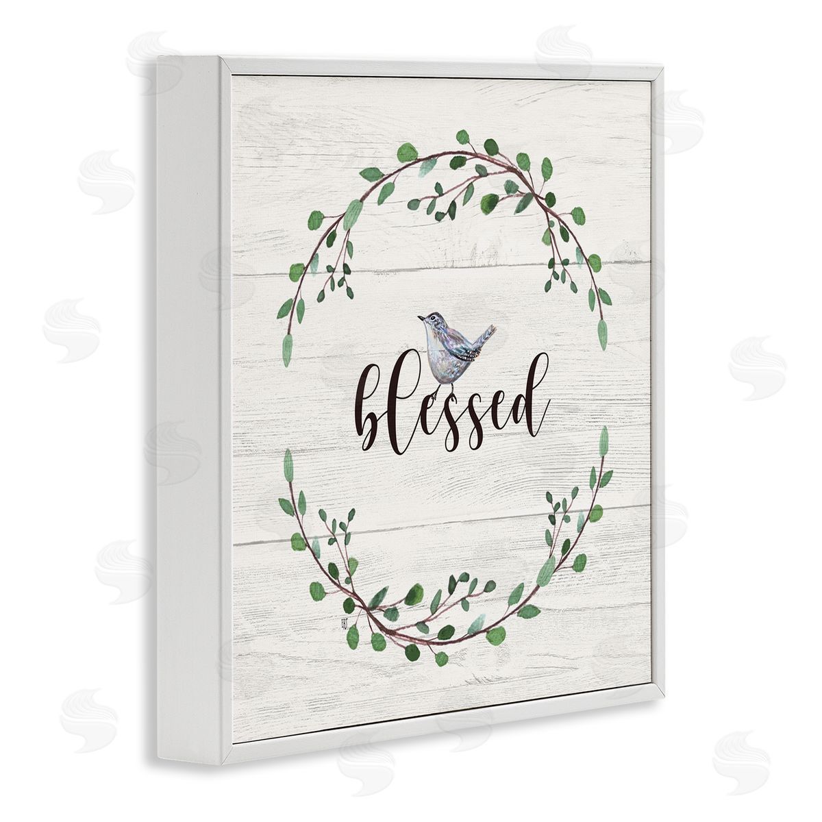 Elizabeth Tyndall Blessed Phrase Bird and Wreath White Framed Giclee Wall Art