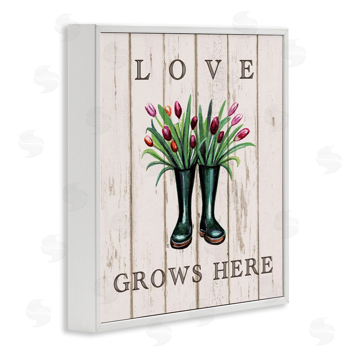 Elizabeth Tyndall Love Grows Here Rainboot Bouquets White Framed Giclee Wall Art