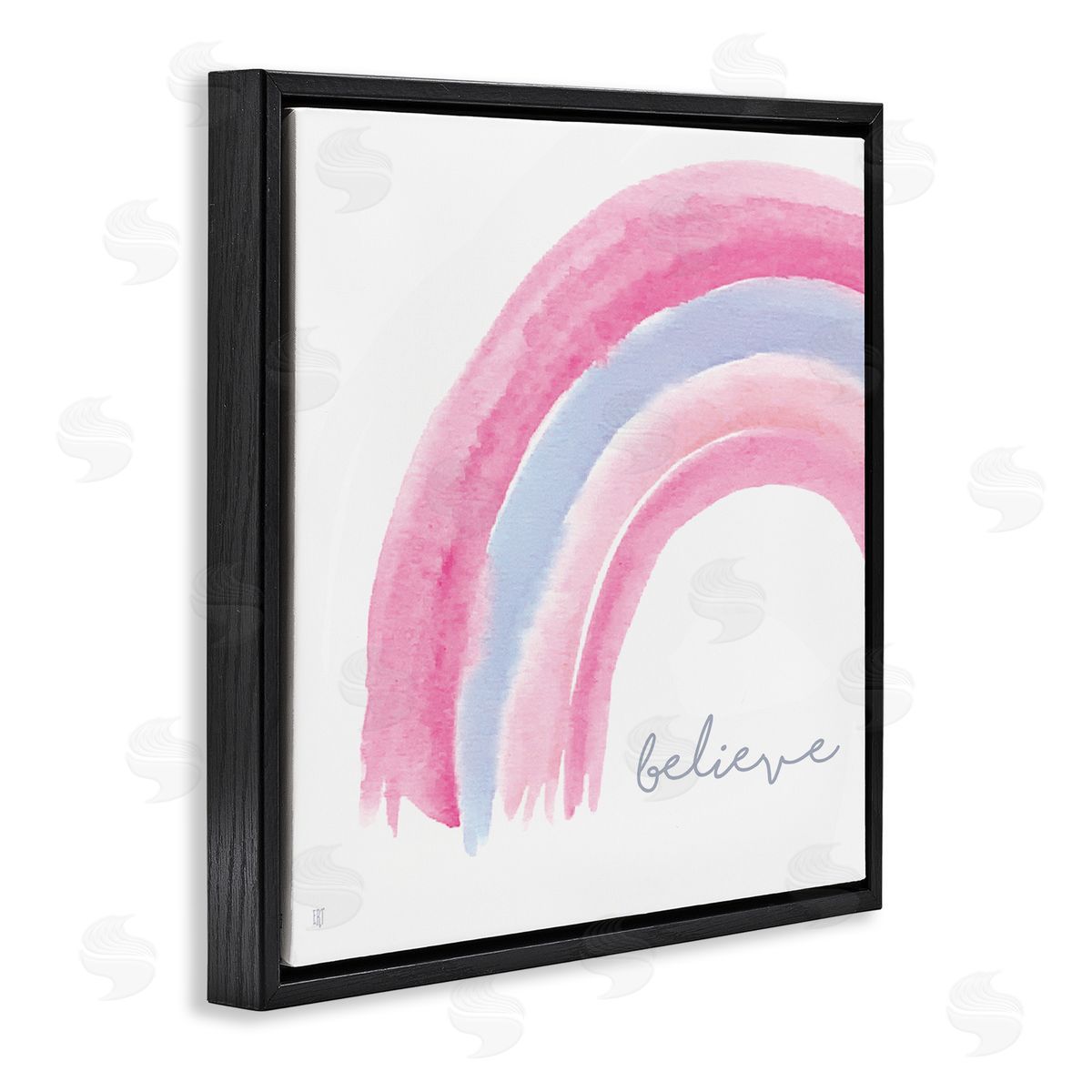 Elizabeth Tyndall Believe Watercolor Pink Purple Rainbow Black Floater Frame Canvas Art