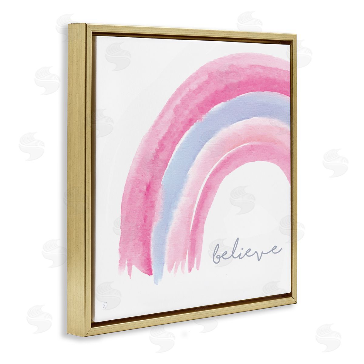 Elizabeth Tyndall Believe Watercolor Pink Purple Rainbow Gold Floater Frame Canvas Art
