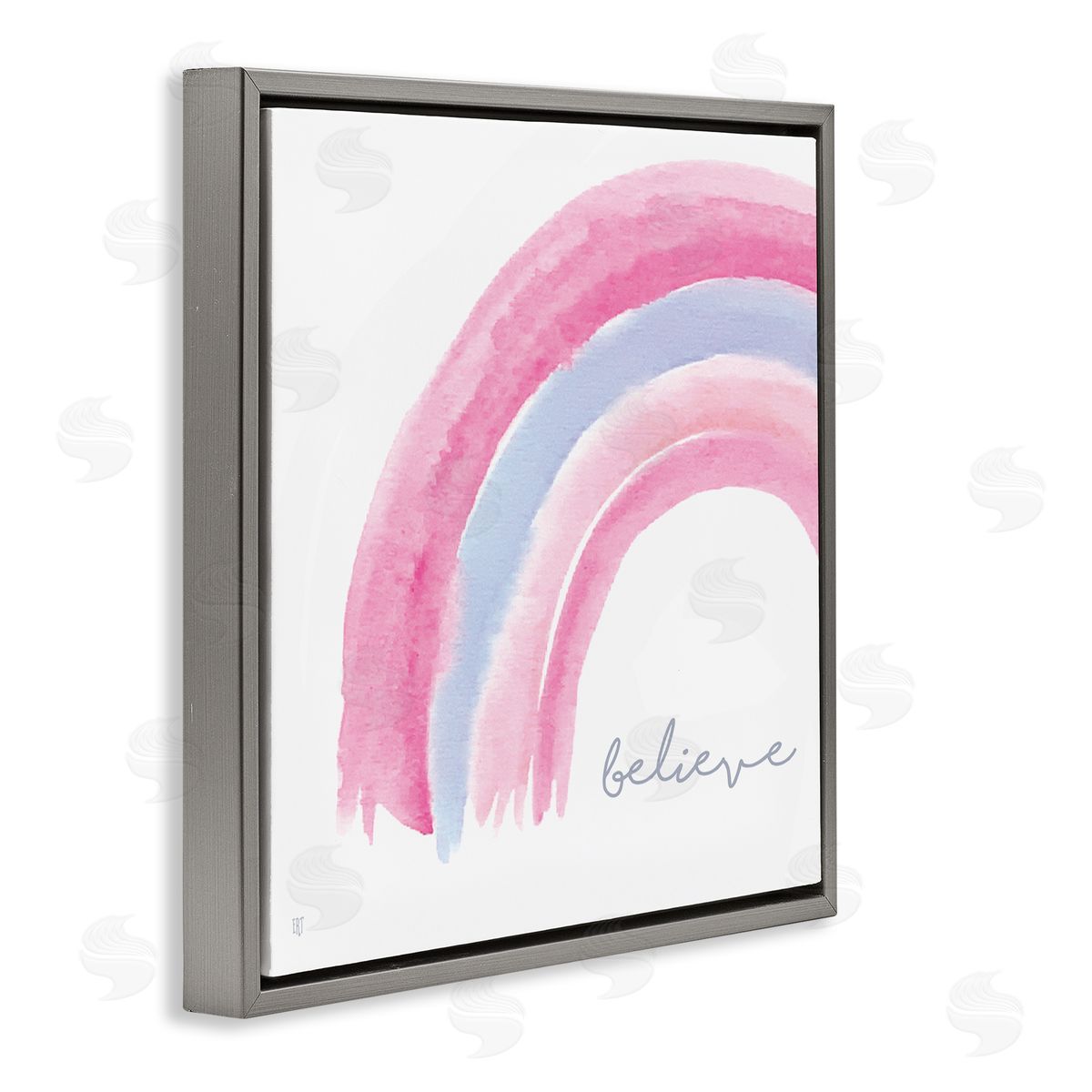 Elizabeth Tyndall Believe Watercolor Pink Purple Rainbow Gray Floater Frame Canvas Art