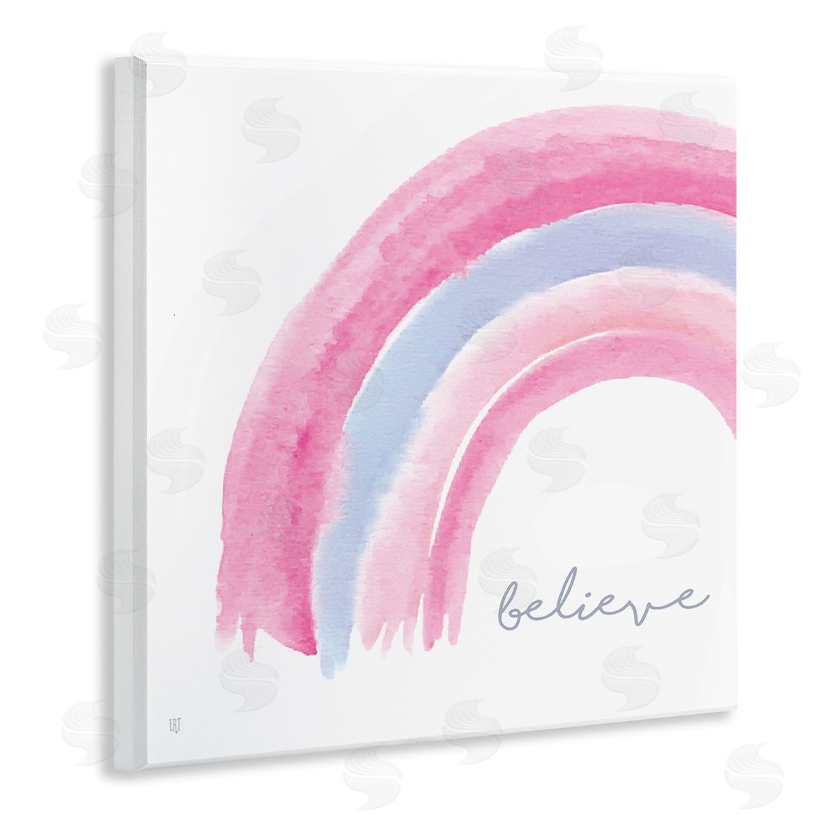 Elizabeth Tyndall Believe Watercolor Pink Purple Rainbow Wall Plaque Art