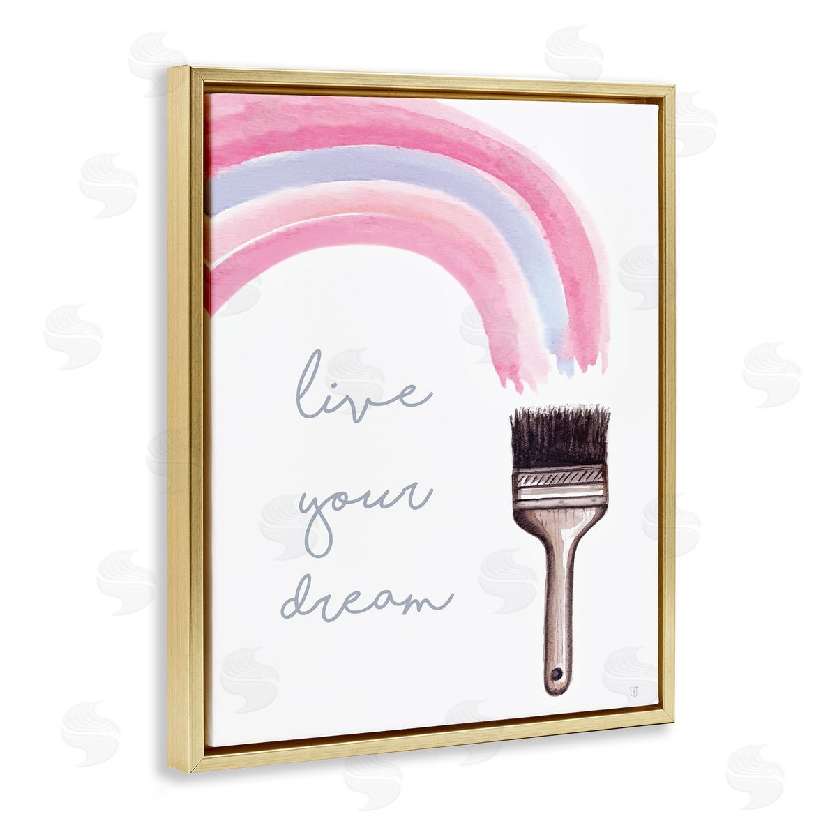 Elizabeth Tyndall Live Your Dream Paintbrush Rainbow Gold Floater Frame Canvas Art
