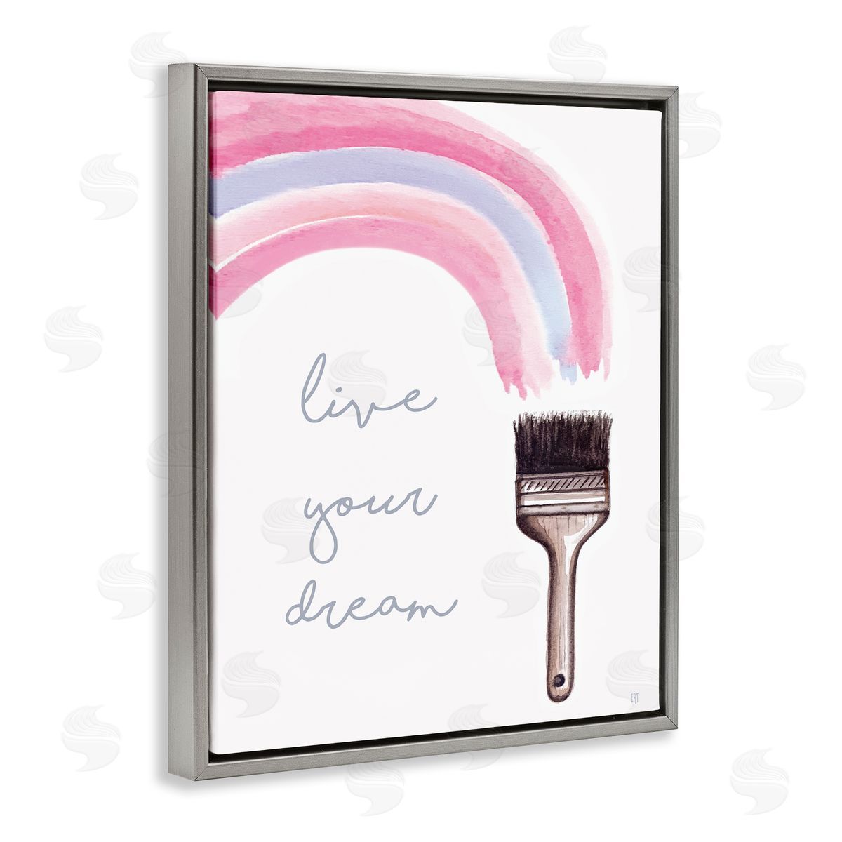 Elizabeth Tyndall Live Your Dream Paintbrush Rainbow Gray Floater Frame Canvas Art