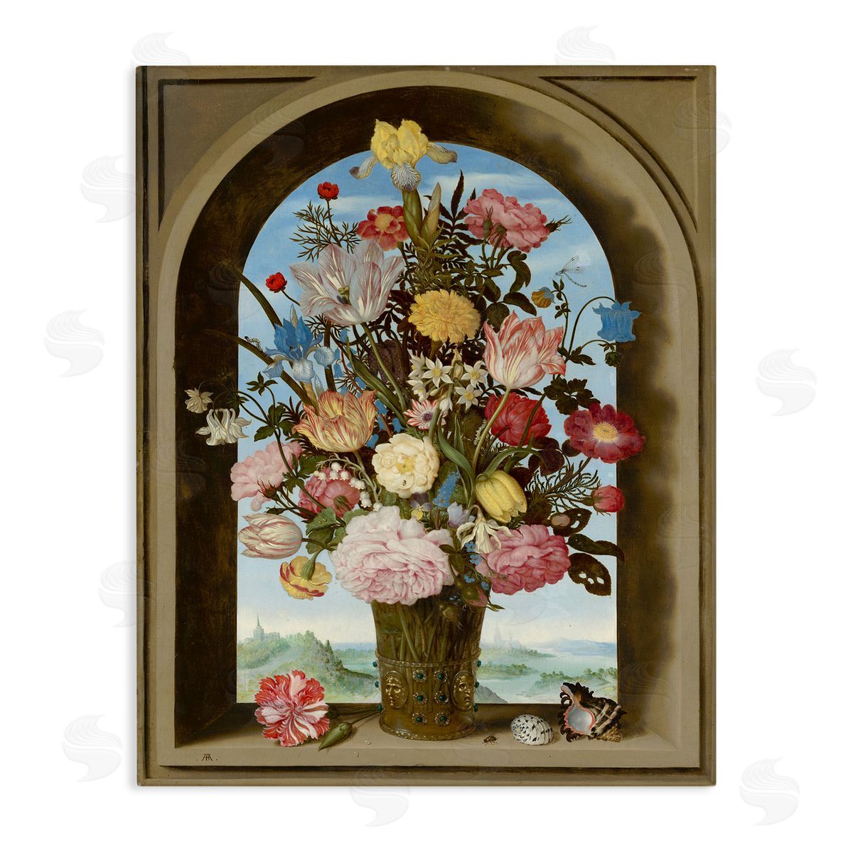 Ziwei Li Vintage Floral Bouquet Gothic Window Canvas Wall Art