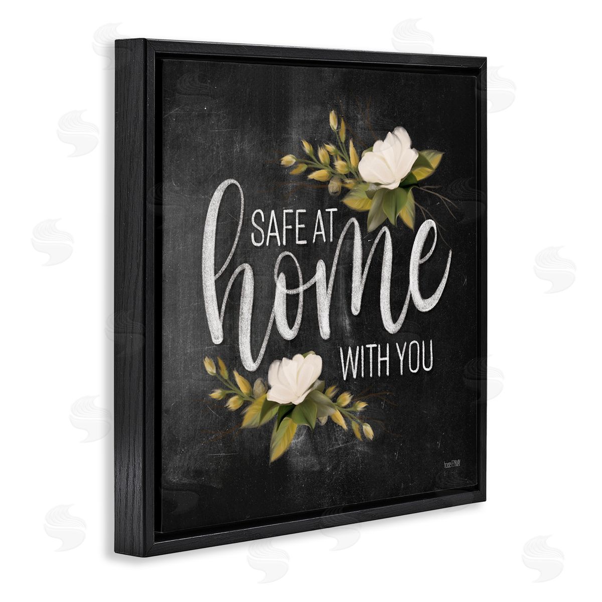 House Fenway Safe At Home Phrase White Florals Black Floater Frame Canvas Art