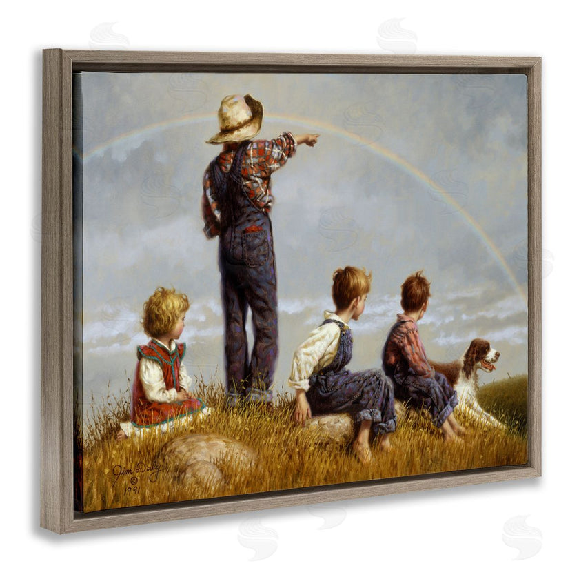 Jim Daly | Meadow Children under Rainbow with Dog