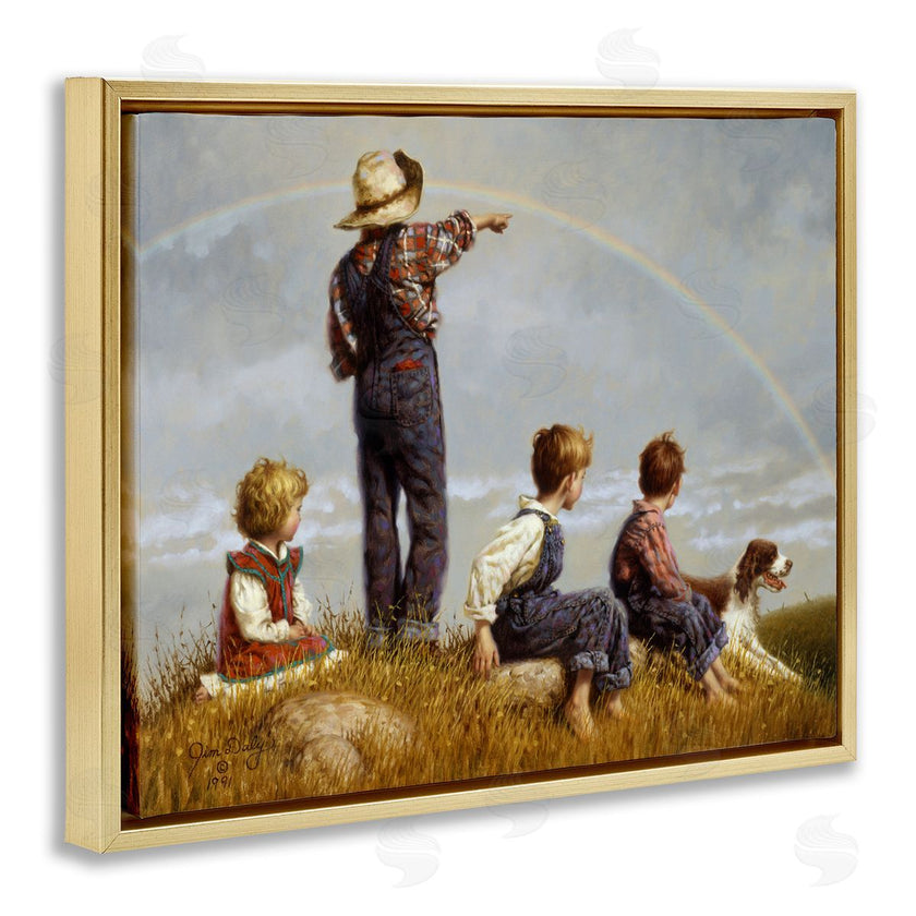 Jim Daly | Meadow Children under Rainbow with Dog