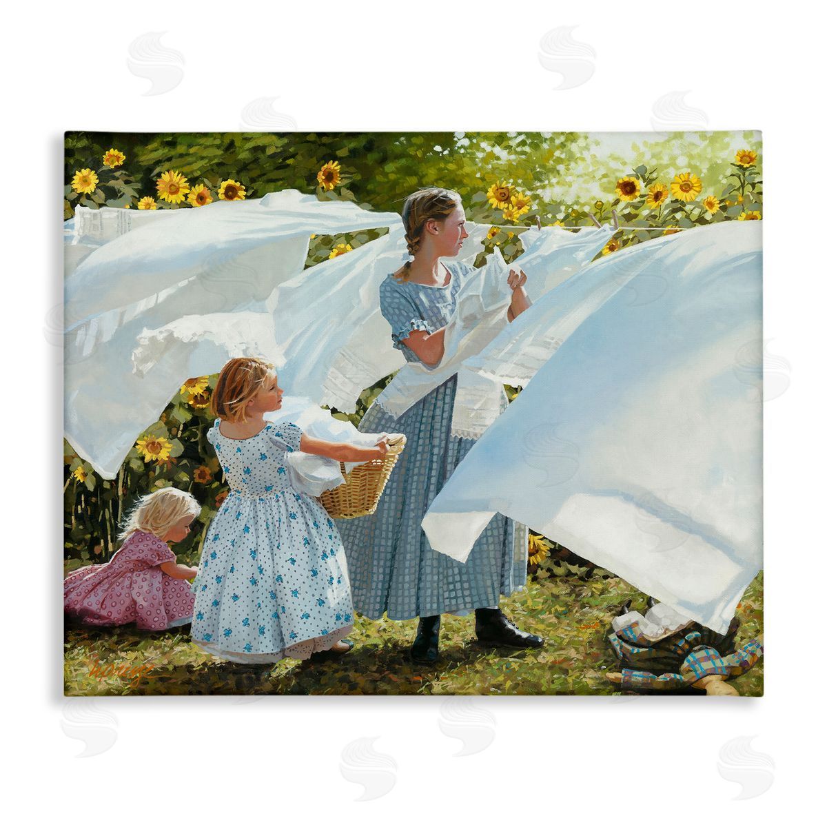 Heide Presse Farm Children Doing Laundry Linens Canvas Wall Art