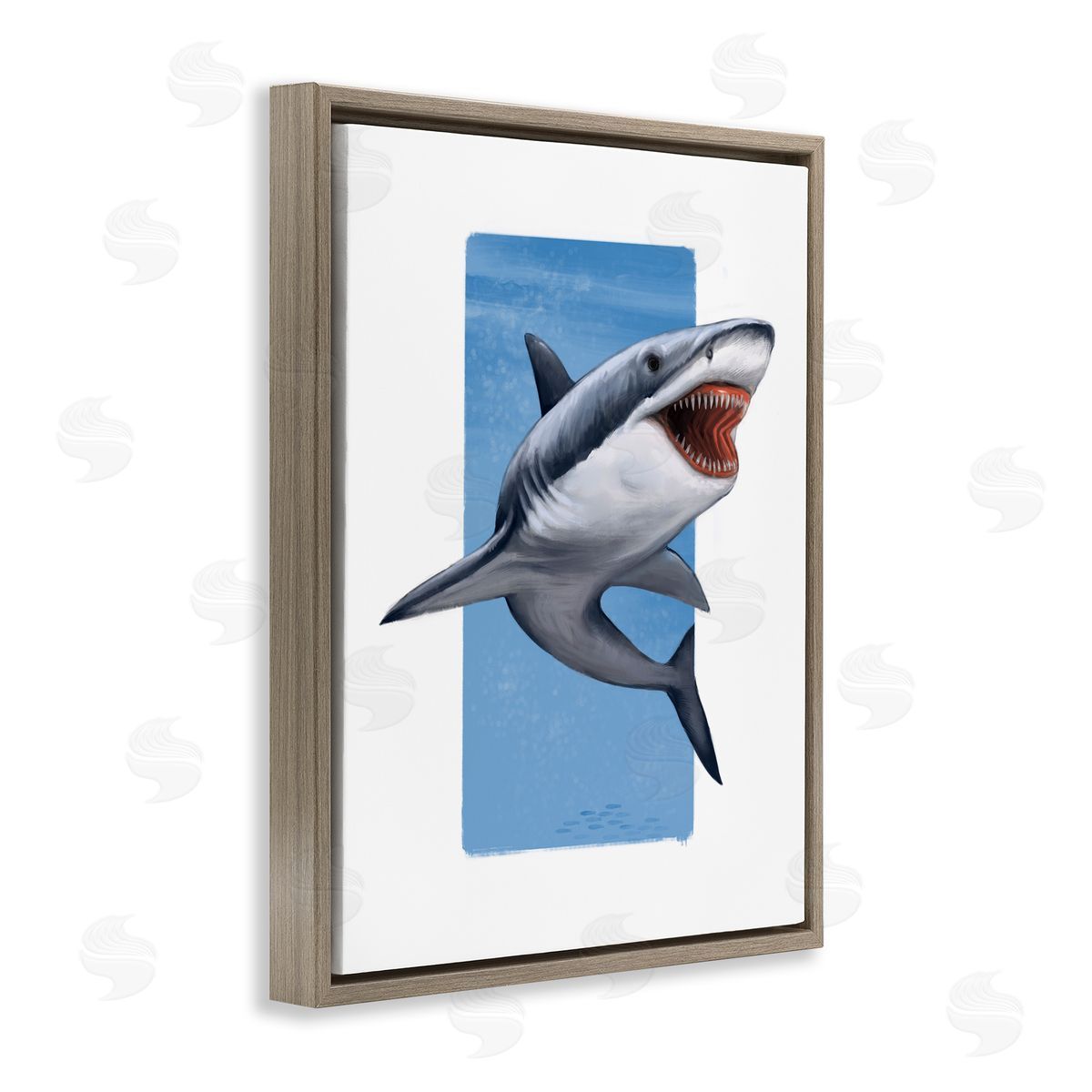 Ziwei Li Jaws Great White Shark Marine Life Brown Floater Frame Canvas Art