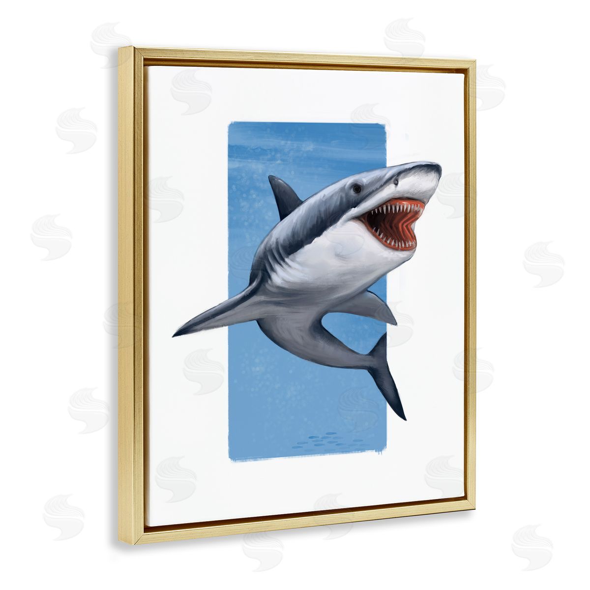 Ziwei Li Jaws Great White Shark Marine Life Gold Floater Frame Canvas Art