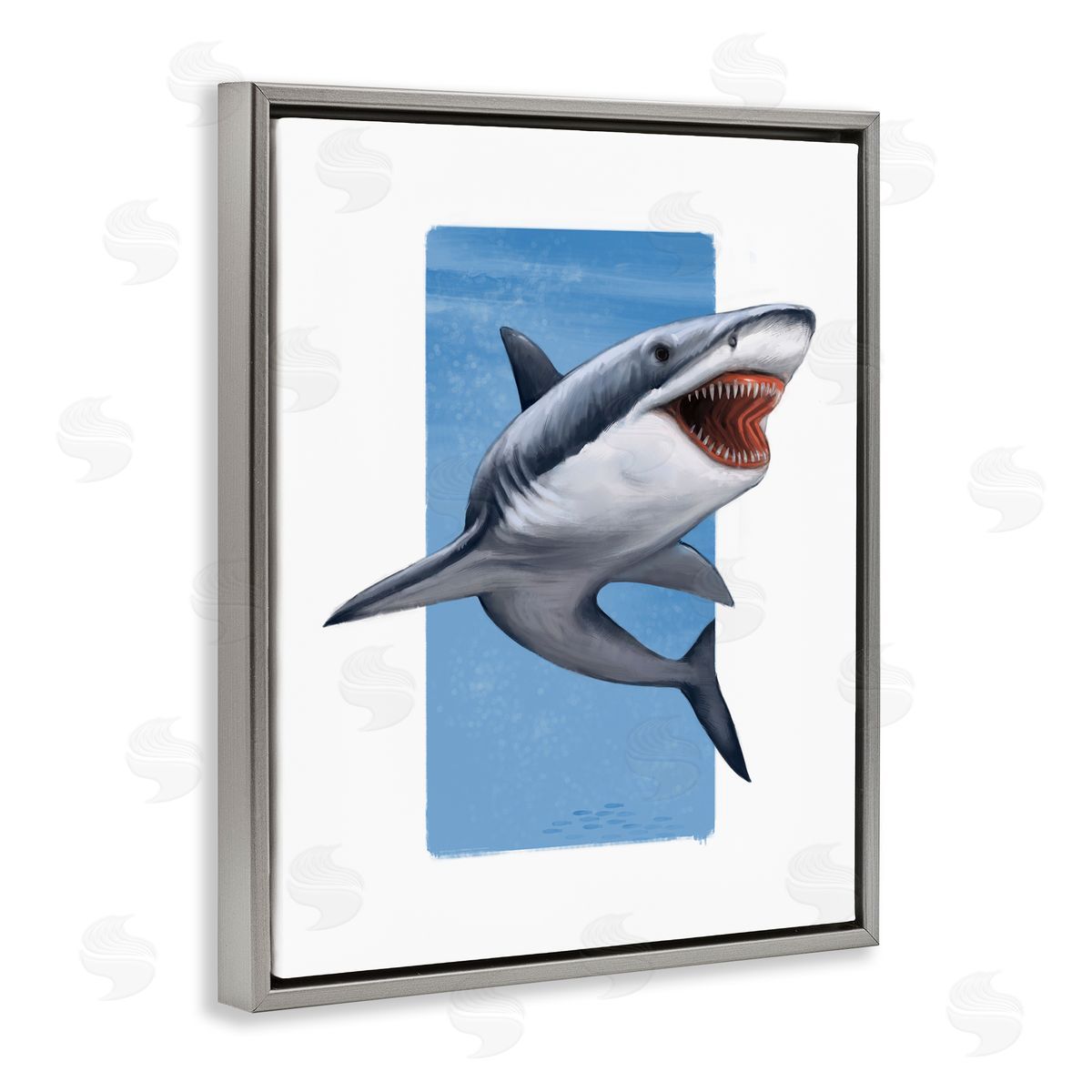 Ziwei Li Jaws Great White Shark Marine Life Gray Floater Frame Canvas Art