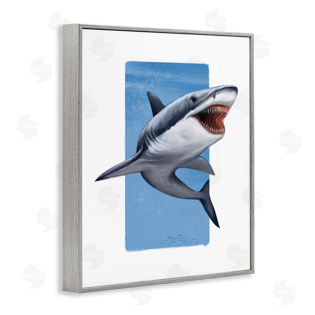 Ziwei Li Jaws Great White Shark Marine Life Gray Framed Giclee Wall Art